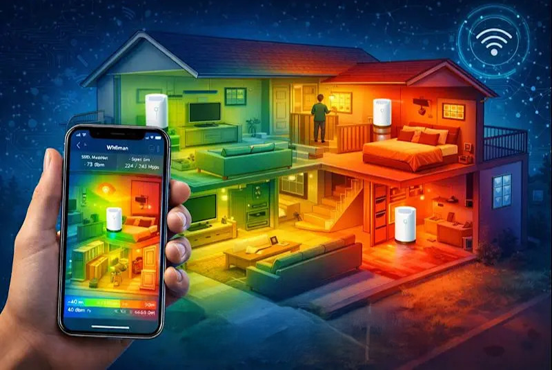 Técnico midiendo la cobertura WiFi en tu hogar